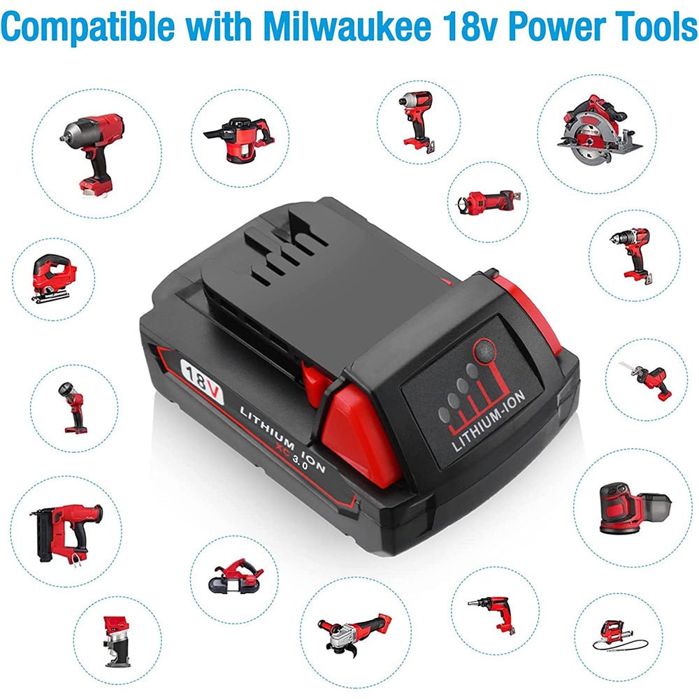 For Milwaukee 18V Battery Replacement | M18 3.0Ah Li-Ion Battery